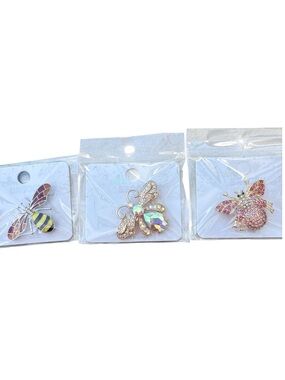 Insect Brooch Yellow Bee, Iridescent Bee, Pink Beetle